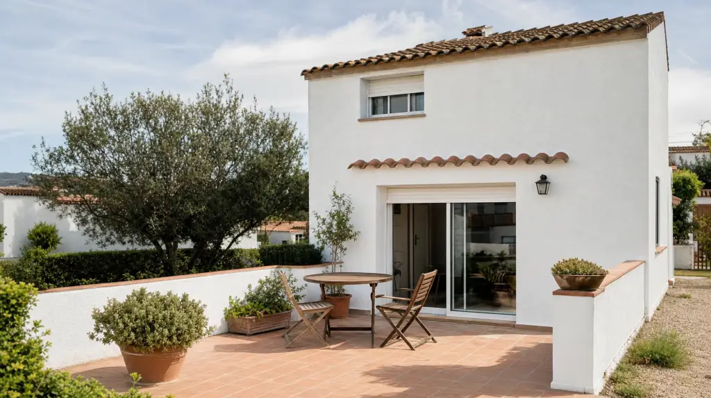 Vivienda de poca altura con terraza y tejado de teja