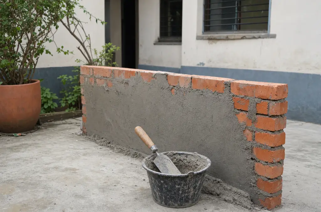 Trabajo de albañilería en el patio de una casa